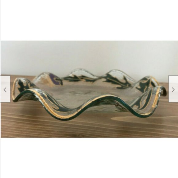 Scottish Thistle Artisan Signed Glass Plate Scalloped Edge Trinket Dish J. Elora - Picture 4 of 6